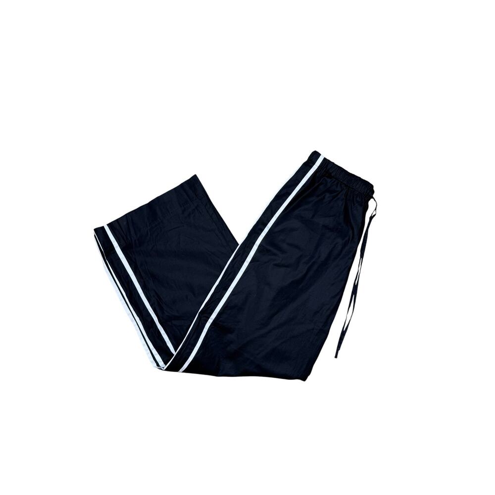 Reformation Julien Poplin Organic Wide Leg Track Pant Black White Stripe Small - Picture 9 of 11